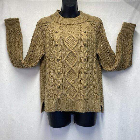 J.CREW Sweaters - J.Crew Azra Cable Knit Pullover Sweater Women Medium Tan Mock Neck Wool Blend